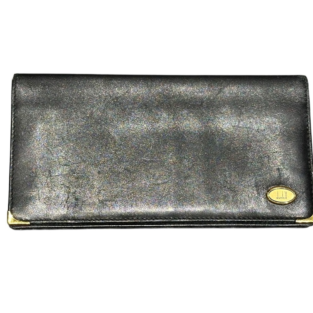Authentic Dunhill Black Oxford Leather Bifold Long Wallet Made In France